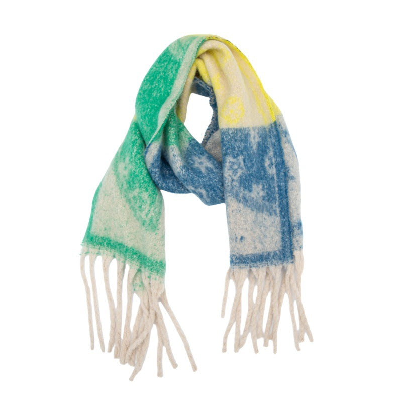 2025 new European and American autumn and winter circle yarn jacquard five-leaf flower fringed scarf