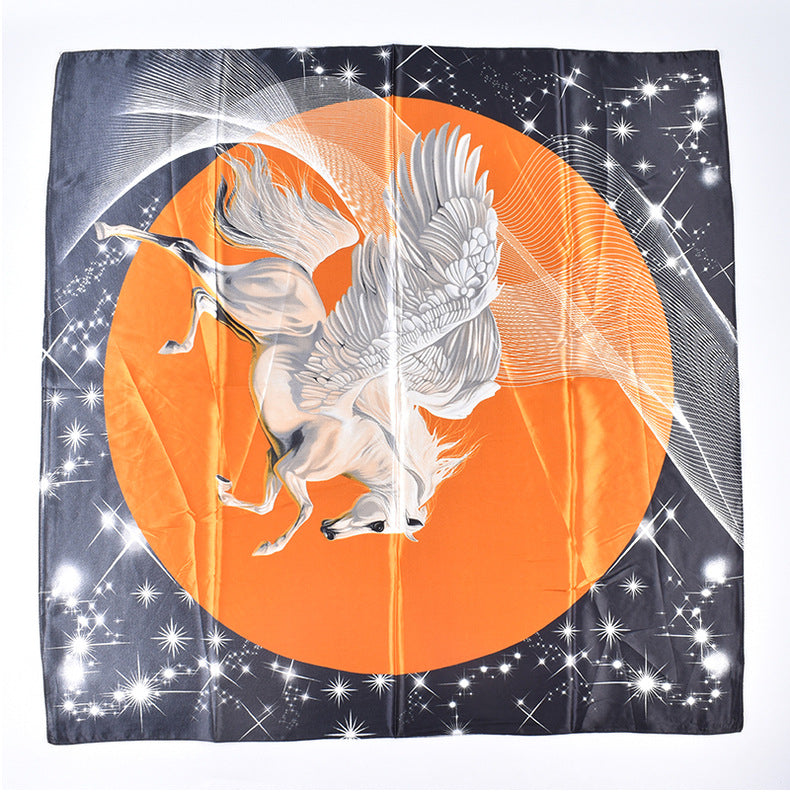 New fashionable versatile flying horse pattern printing high-quality 90 * 90 satin square towel