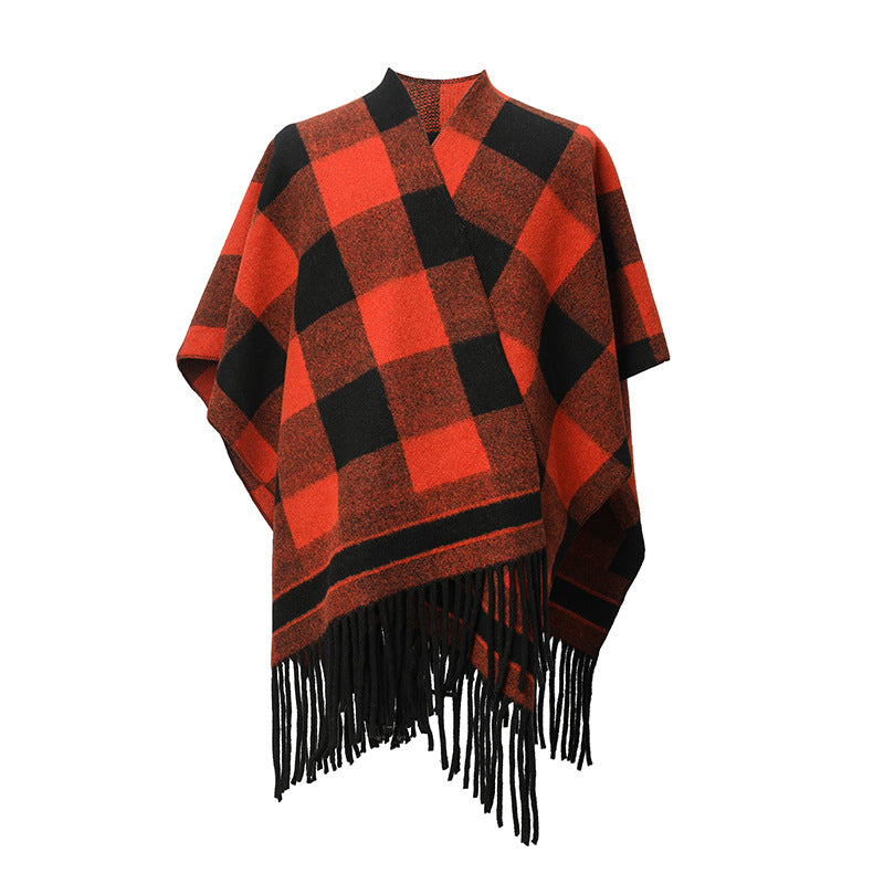 European, American spring, autumn and winter women's jacquard double-sided fringed shawl