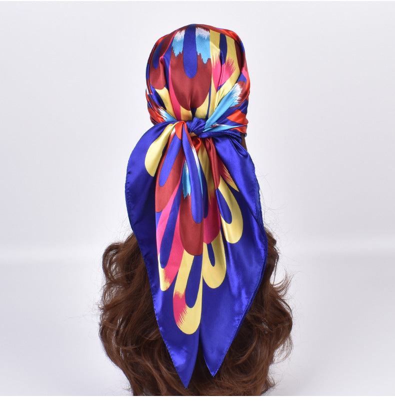 Autumn new fashionable and elegant flower satin large square scarf silk scarf fashion imitation silk scarf