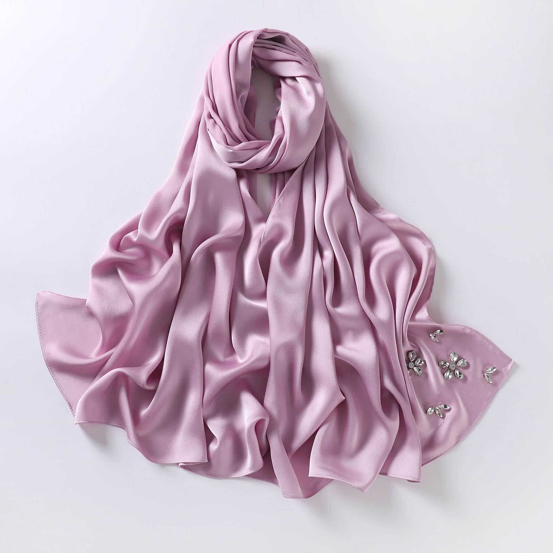 Simulation silk bubble chiffon handmade diamond-encrusted scarf gauze malay headscarf headscarf hijab