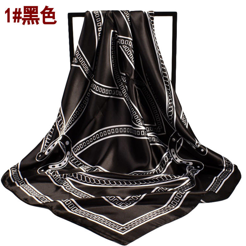 Spring New Fashion Stripe 90cm Generous Silk Scarf Women's Year