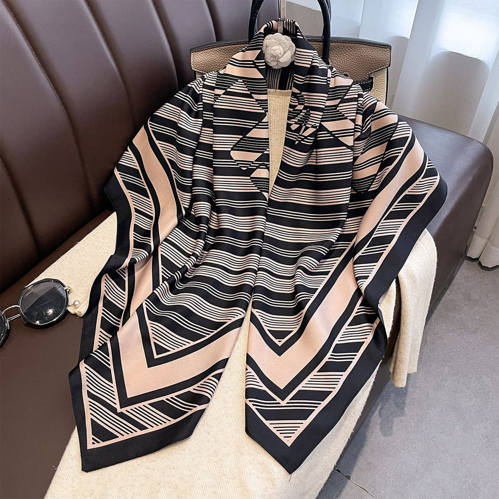 Autumn Fashion Simple Striped Letter 90CM Large Square Towel Ladies Commuting Daily Neck Protection Air Conditioning Room Shawl