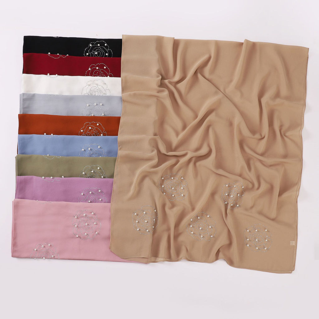 New big rose hot diamond beads pearl chiffon long scarf Middle East and Africa headscarf