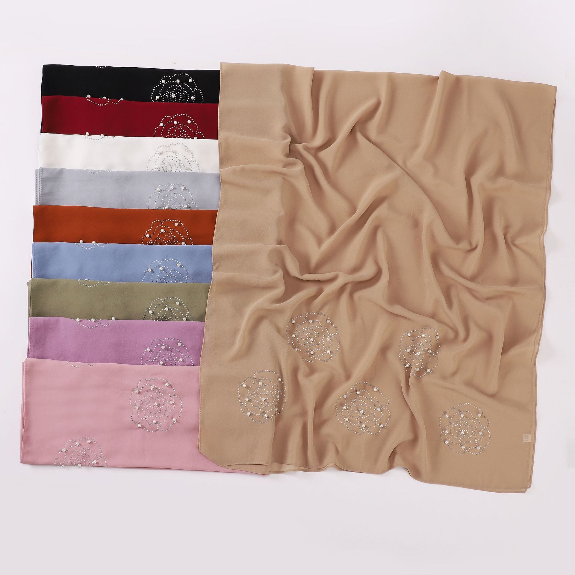 New big rose hot diamond beads pearl chiffon long scarf Middle East and Africa headscarf