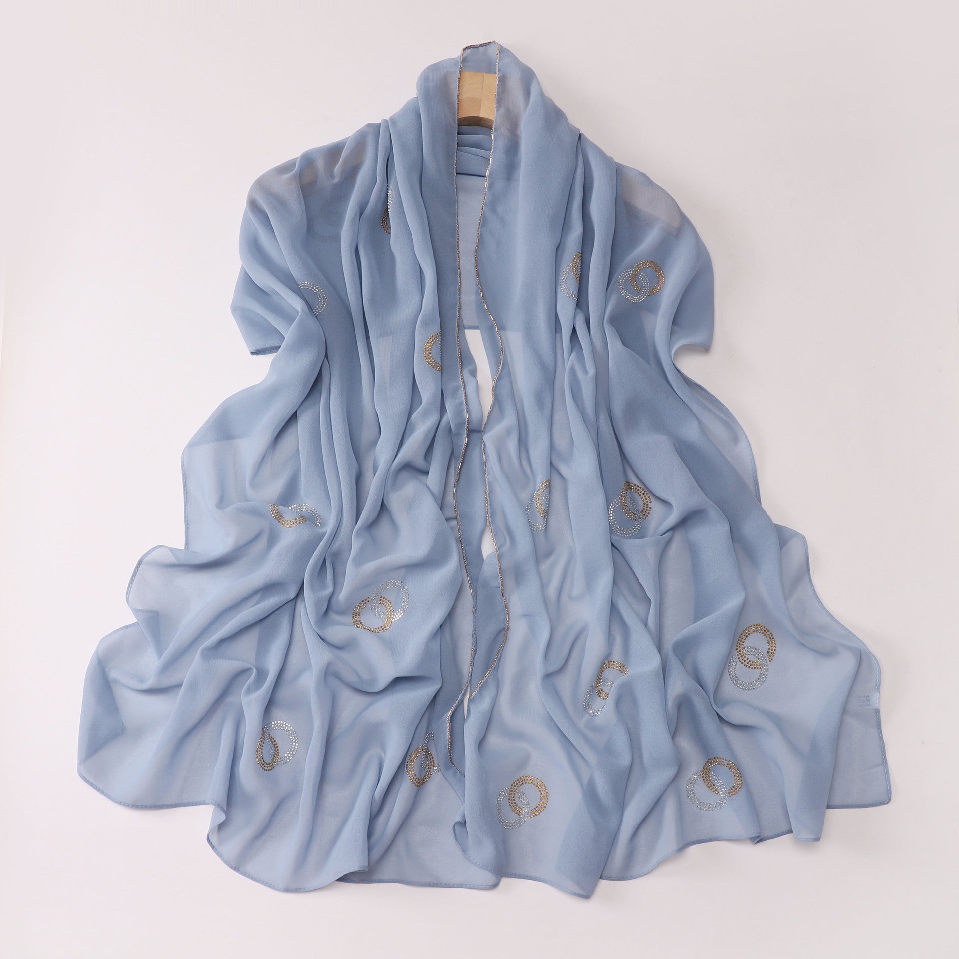 New Pearl Chiffon Long Edge Metal Chain Double Ring Hot Diamond Long Towel Yarn Middle East Head Towel