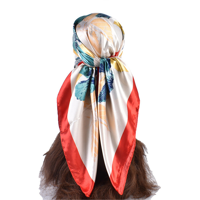 Summer new fashion flower print 90 satin large square scarf silk scarf headscarf
