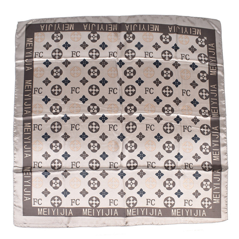 New stylish and elegant round letter edge pattern printing 90 satin large square towel headscarf