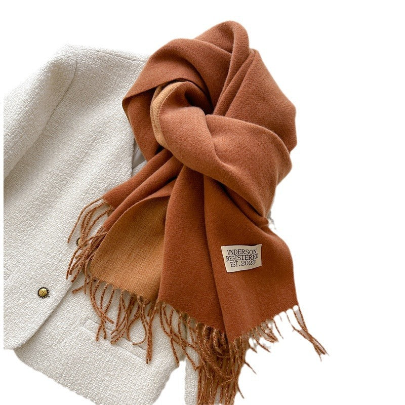 Autumn and winter new double-sided imitation cashmere scarf women's solid color long shawl scarf