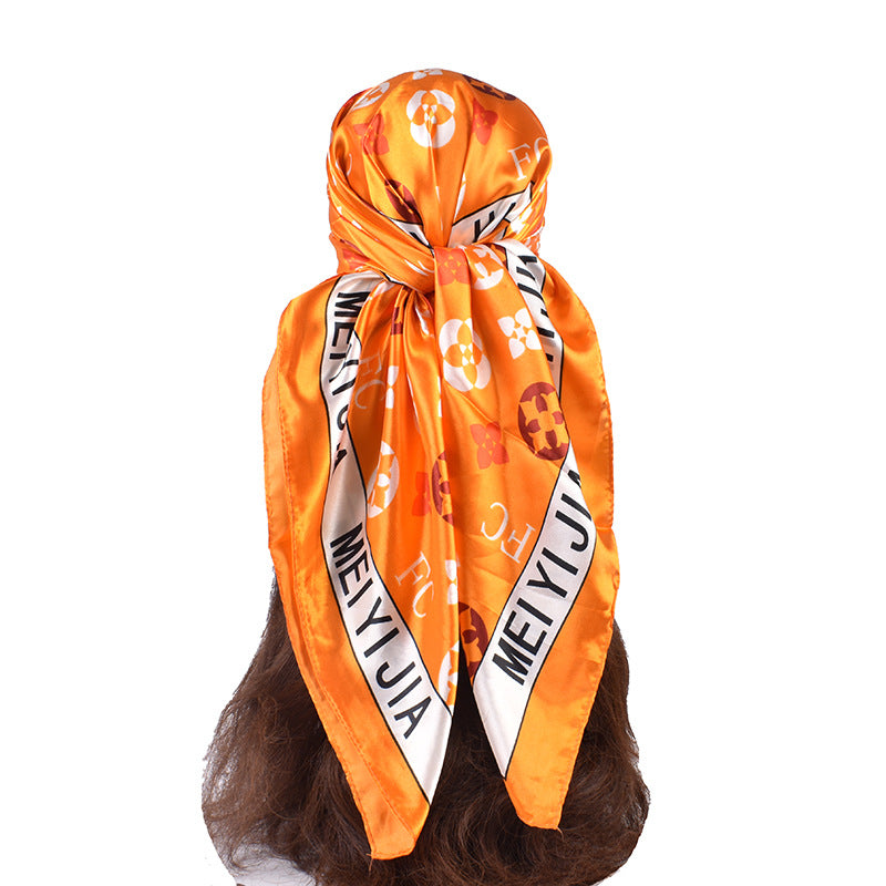 New stylish and elegant round letter edge pattern printing 90 satin large square towel headscarf
