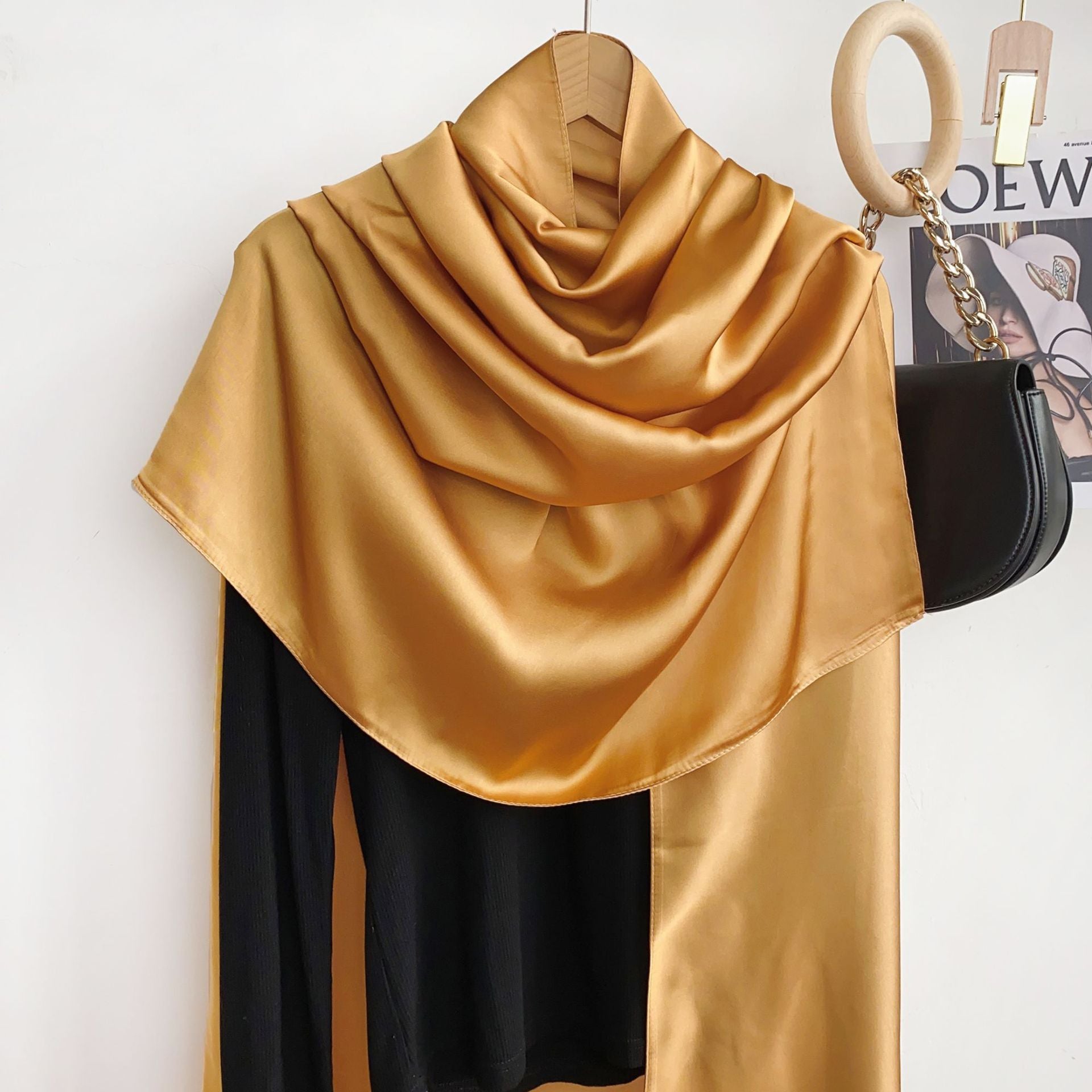 Simple and versatile monochrome solid color new silk satin long silk scarf headscarf, elegant temperament women's vacation shawl