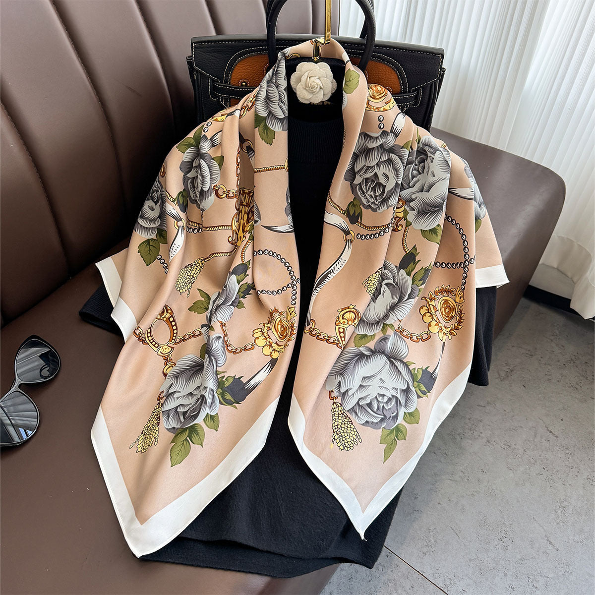 Summer Korean version of simple striped scarf twill square scarf 90cm fashionable versatile sunscreen shawl headscarf women