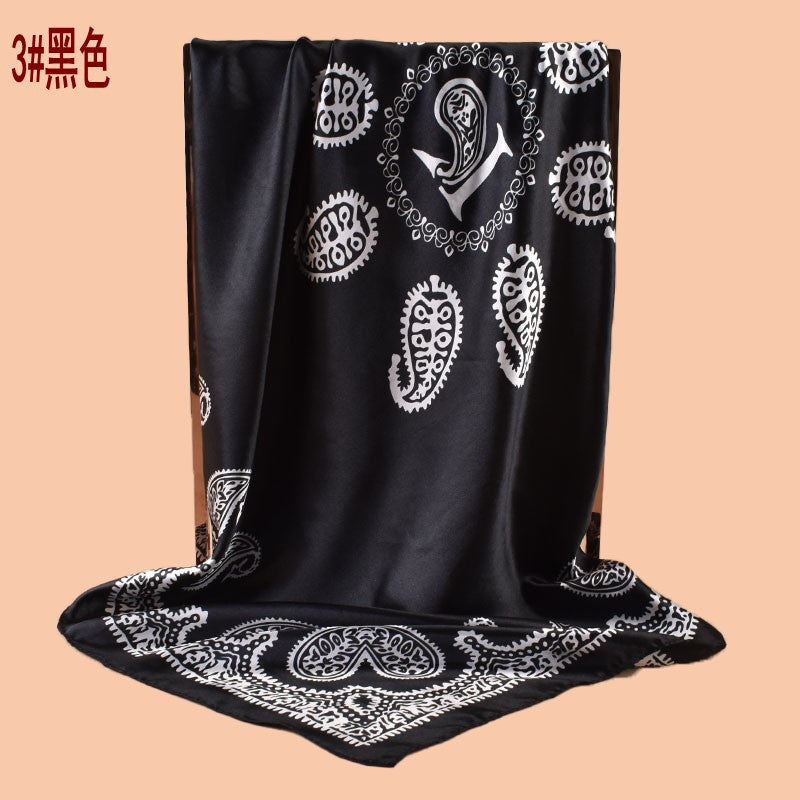 2025 new 90cm-color simple cashew flower printing square scarf with sunscreen, bag head silk scarf decoration, scarf