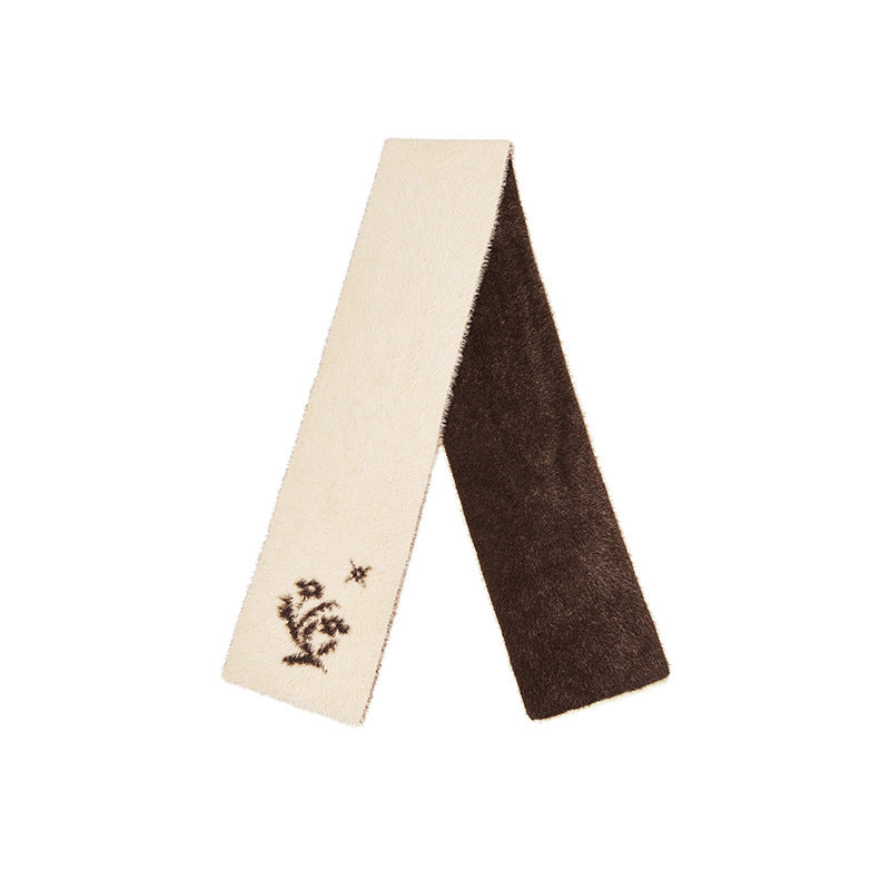 Korean niche designer double-layer color matching flower knitted scarf women's imitation mink soft retro wool scarf