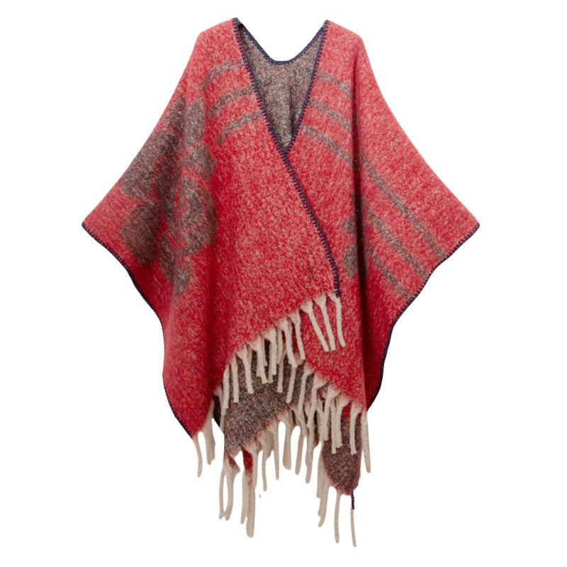 Shawl 2025 new European and American autumn and winter circle yarn imitation mohair thickened jacquard flower cape