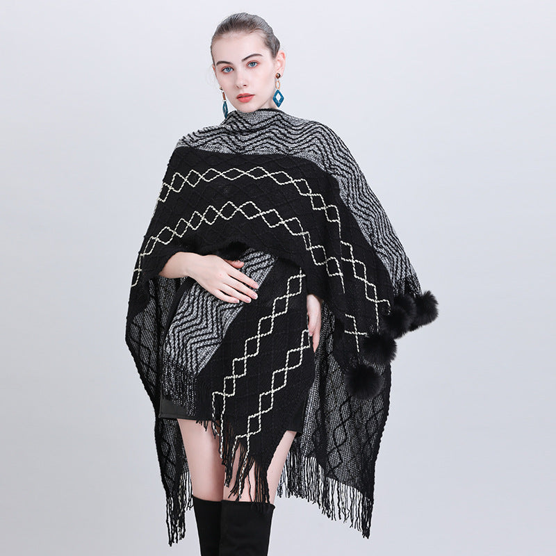 European and Korean autumn and winter new fashion multi-purpose scarf shawl hairball knitted cardigan shawl cape 0993 #