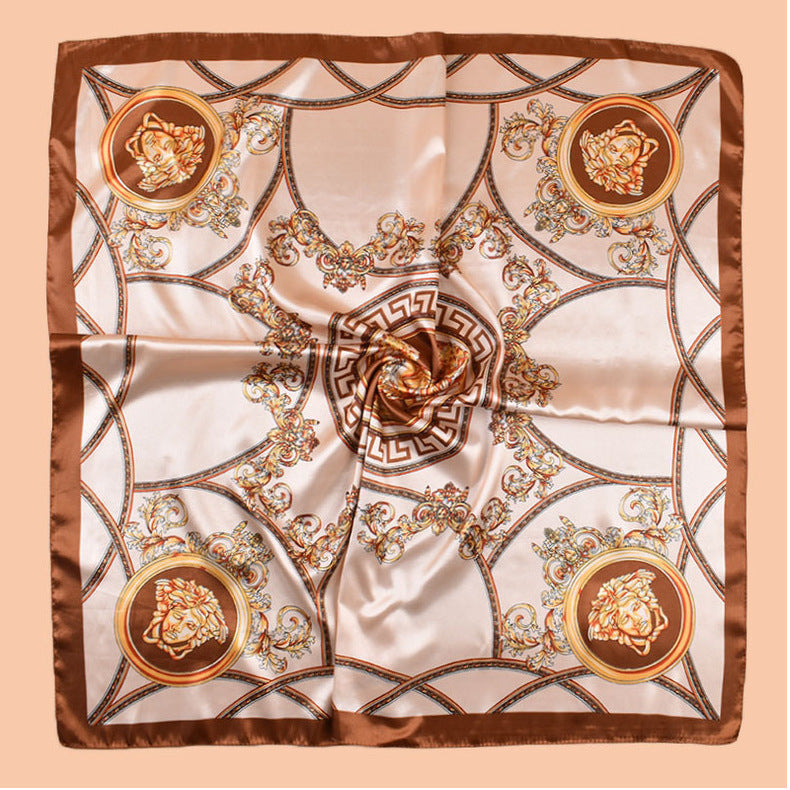 New 90 satin retro lion trophy printed square scarf with sunscreen bag head silk scarf decorative scarf
