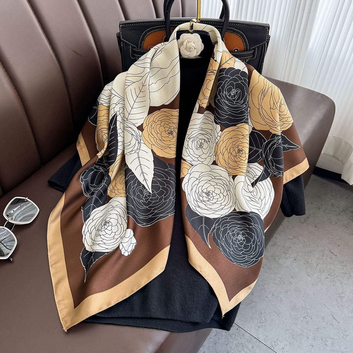 Summer Korean version of simple striped scarf twill square scarf 90cm fashionable versatile sunscreen shawl headscarf women