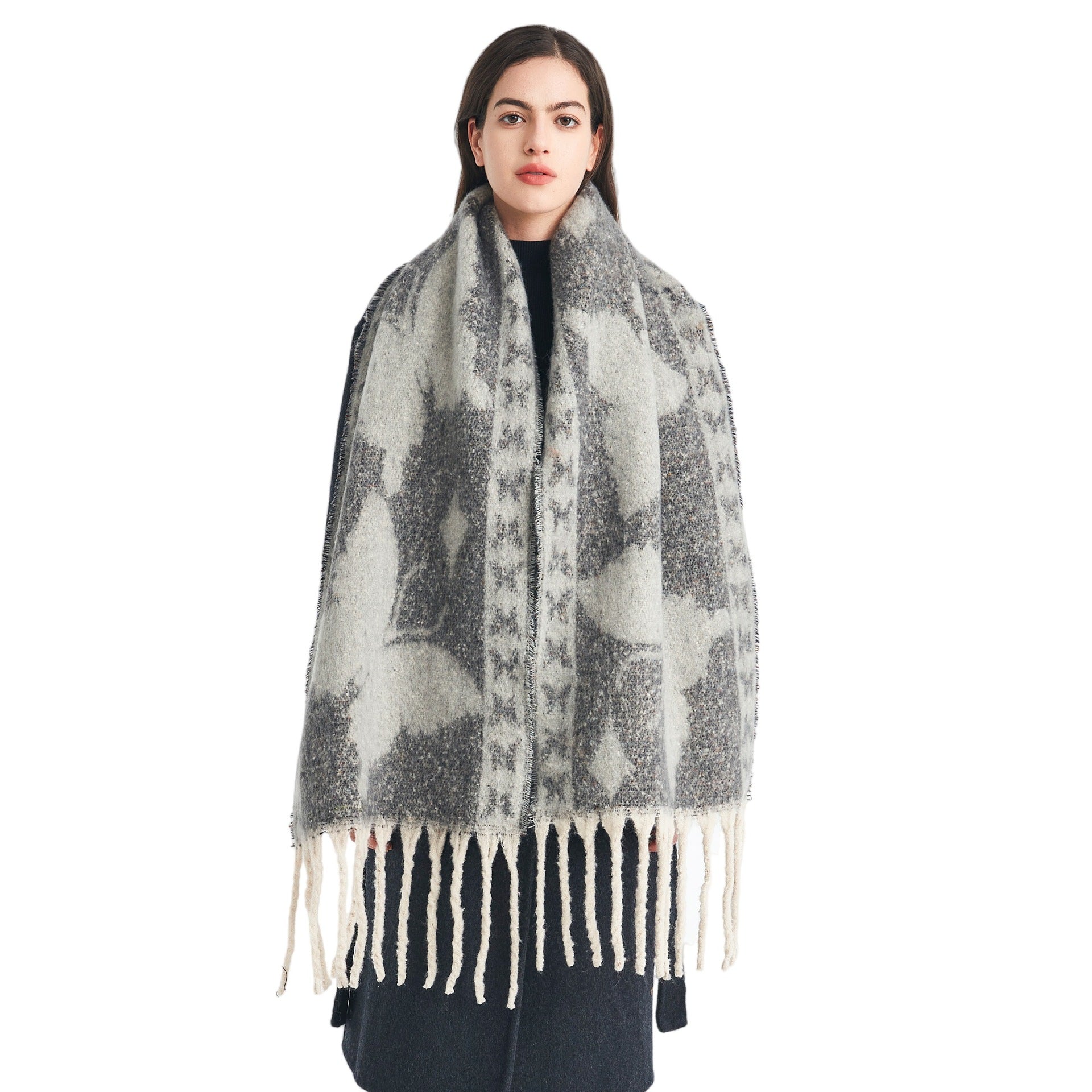 Scarf European, American autumn and winter thickened imitation mohair loop yarn butterfly jacquard scarf