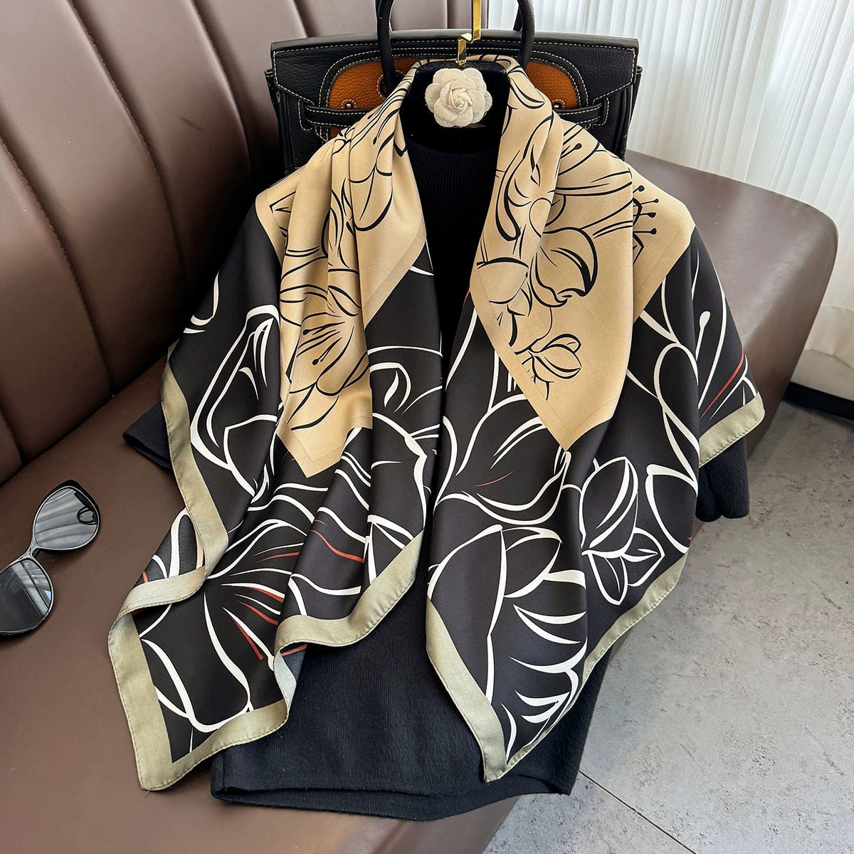 Summer Korean version of simple striped scarf twill square scarf 90cm fashionable versatile sunscreen shawl headscarf women