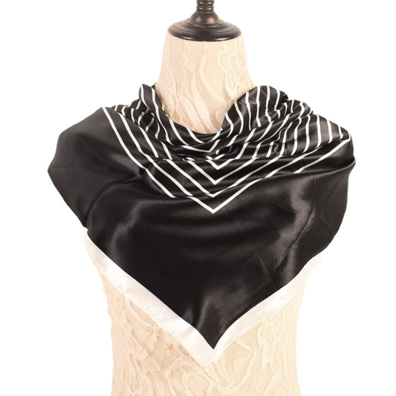 New simple striped satin 90cm large square scarf women's silk scarf scarf headscarf