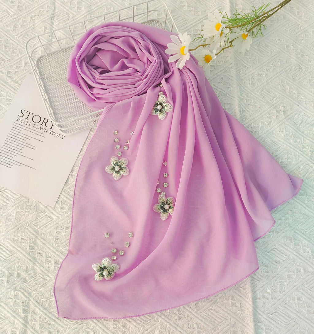 New Diamond Flower Pearl Chiffon Scarf Women's Scarf Middle East Headscarf