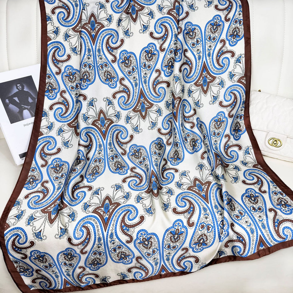 Simple and fashionable versatile auspicious cloud cashew pattern, long silk scarf, ethnic women's sunscreen shawl