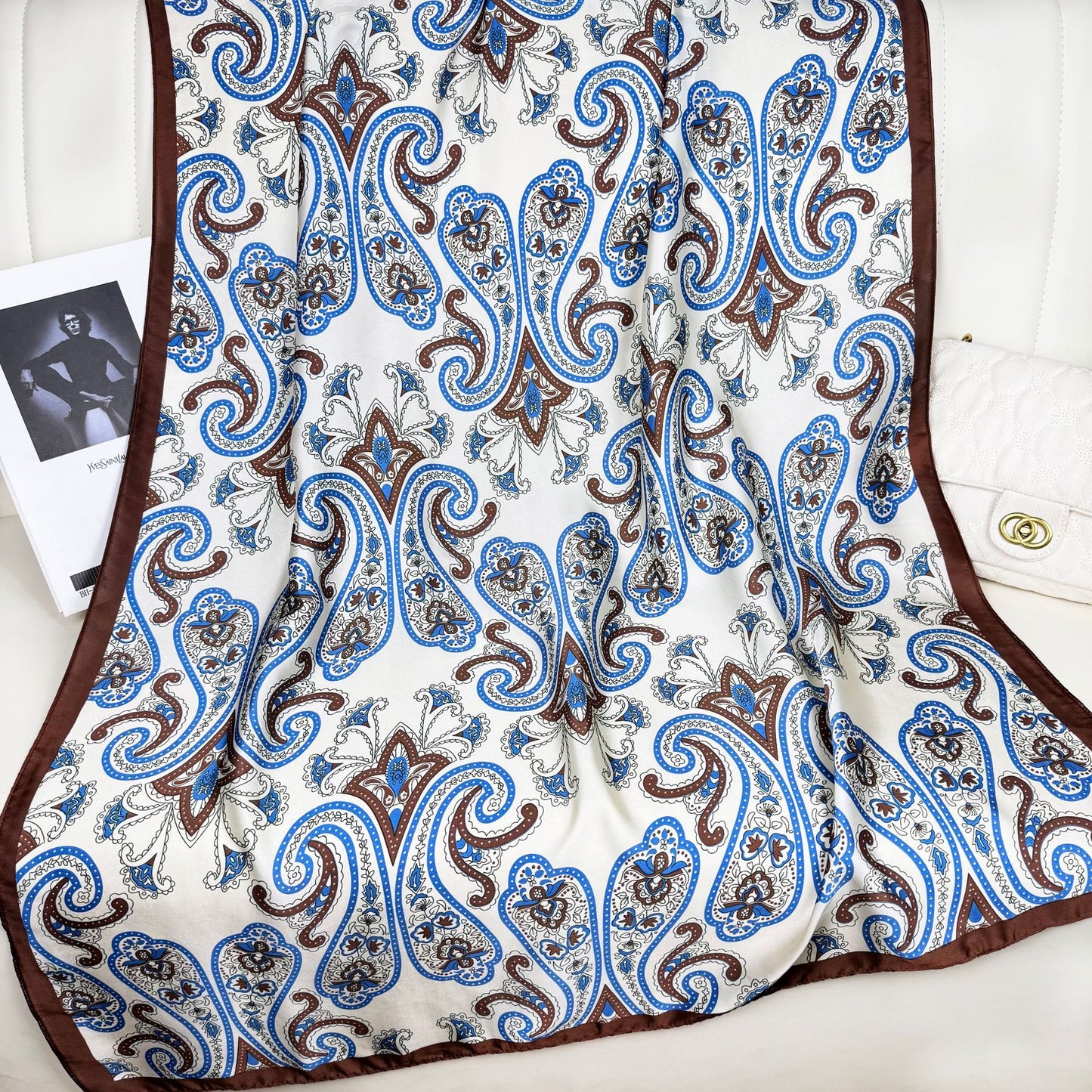 Simple and fashionable versatile auspicious cloud cashew pattern, long silk scarf, ethnic women's sunscreen shawl