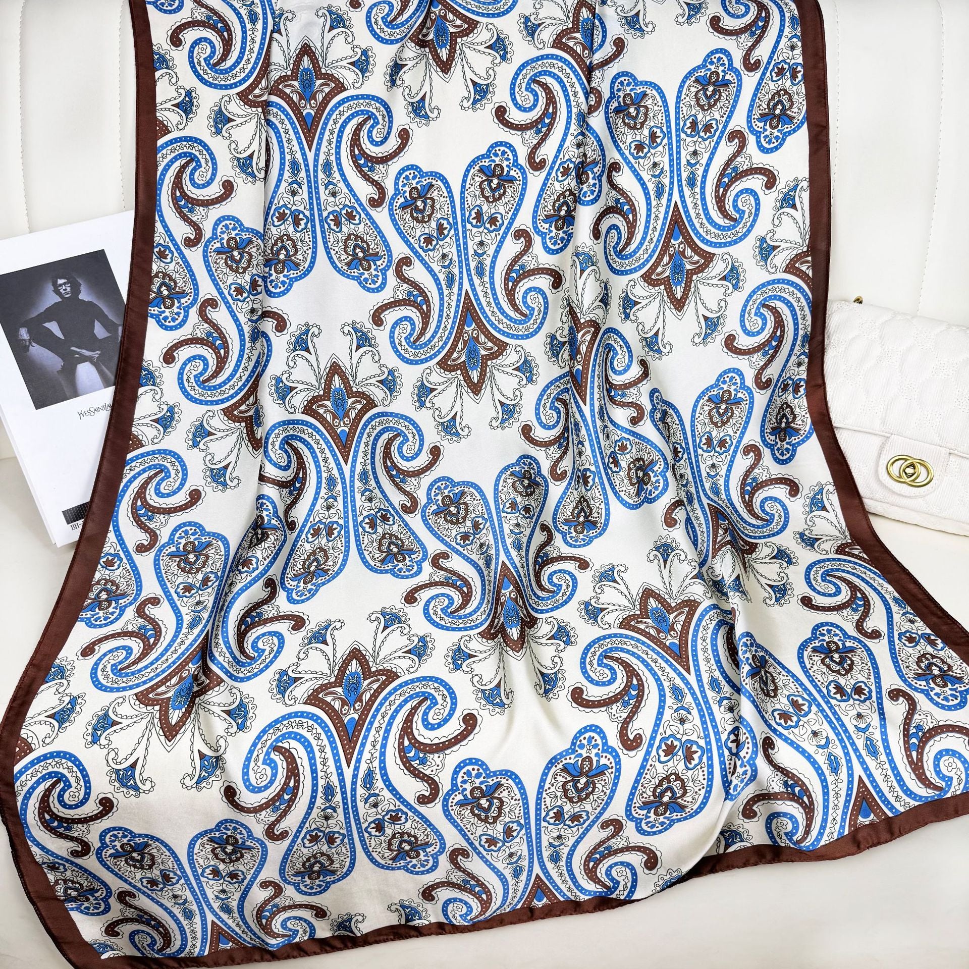 Simple and fashionable versatile auspicious cloud cashew pattern, long silk scarf, ethnic women's sunscreen shawl