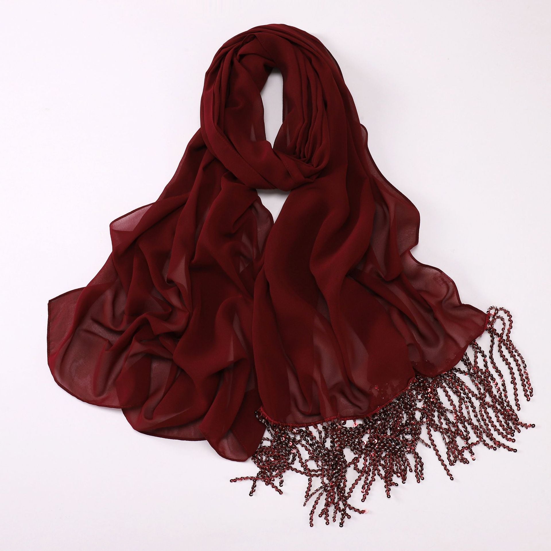 New Pearl Chiffon Headscarf Crystal Tassel Middle East and Africa Headscarf