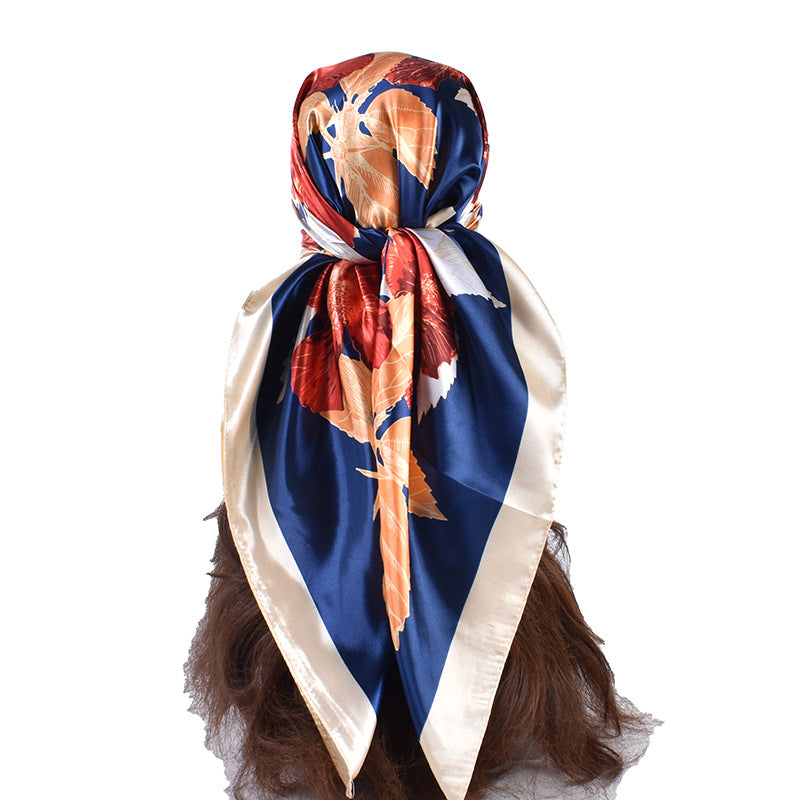 Summer new fashion flower print 90 satin large square scarf silk scarf headscarf