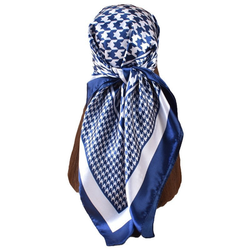 New 90cm-color diced thousand bird grid printed square scarf with sunscreen, head silk scarf decoration, scarf
