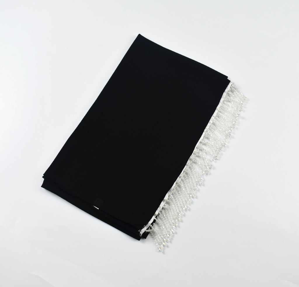 New monochrome pearl chiffon scarf high quality crystal fringed  headscarf chiffon