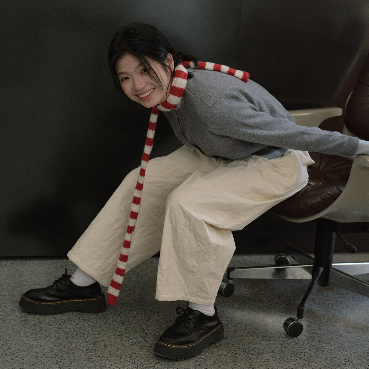 Wool-blend pinstriped sausage knitted scarf female autumn and winter student concave shape millennial Spice Girl scarf