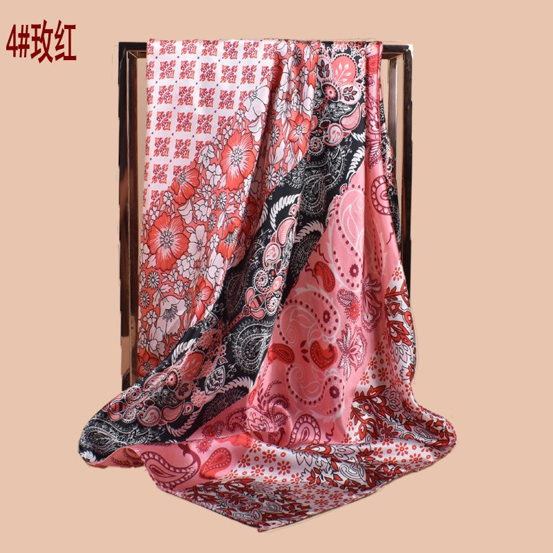 New 90cm-satin cashew nut flower printing square scarf with sunscreen, head silk scarf decoration, scarf