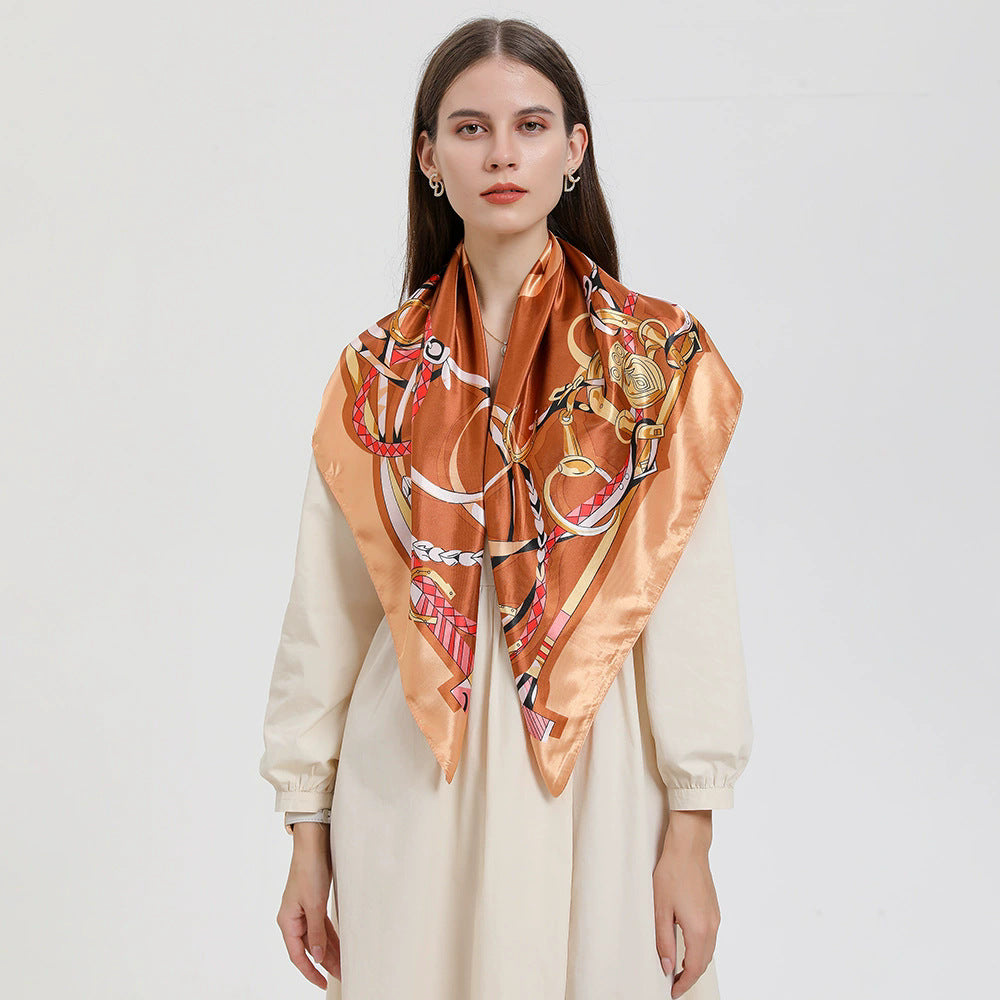 Indonesian, Malay women's head scarf, imitation silk and satin 90cm large square scarf, outer scarf