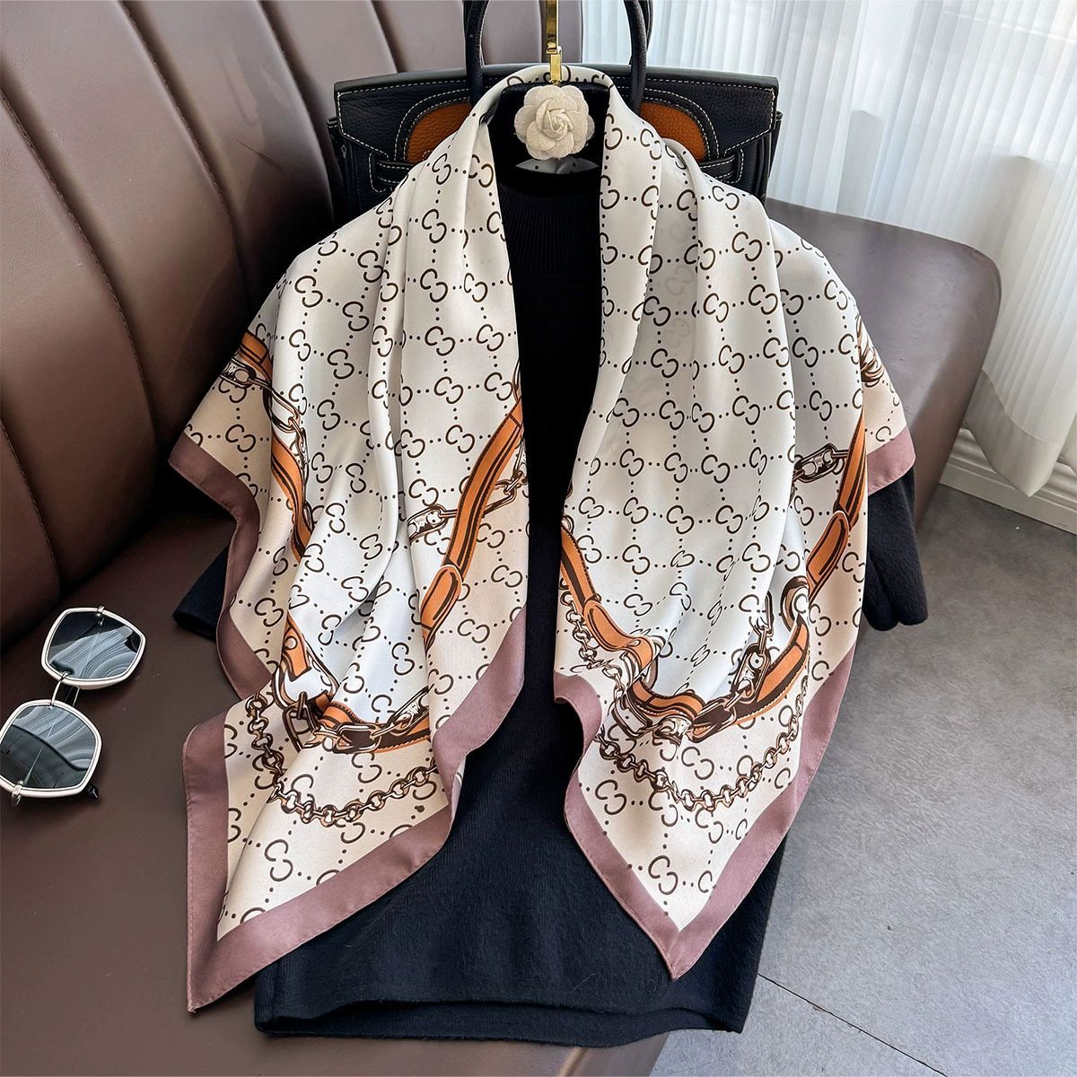 Summer Korean version of simple striped scarf twill square scarf 90cm fashionable versatile sunscreen shawl headscarf women