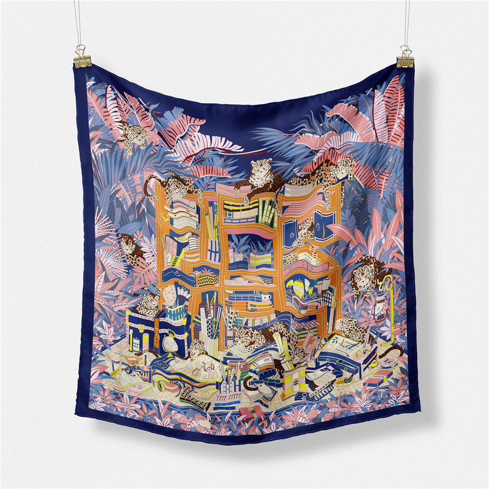 Fashion plant jungle, leopard pattern, digitally printed 53cm small square scarf, women's headband scarf