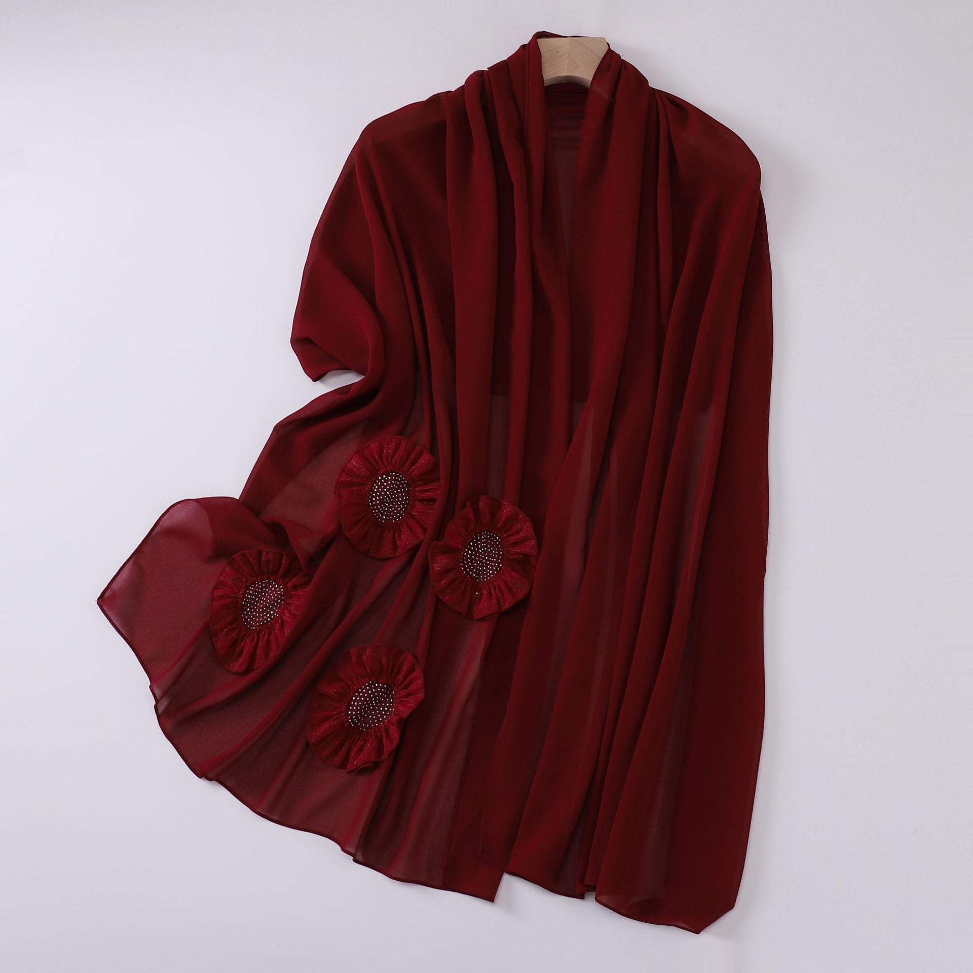 New pearl chiffon scarf circle hot diamond pleated lace long scarf Middle East Africa Malaysia headscarf