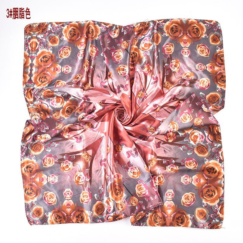 Autumn and winter new 90 high-end rose square scarf versatile retro printing women's 90-color diced imitation silk