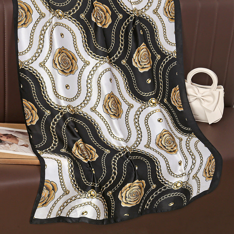 Korean version of the new chain printing temperament versatile fashion scarf, temperament women's high-end sense outer shawl silk scarf