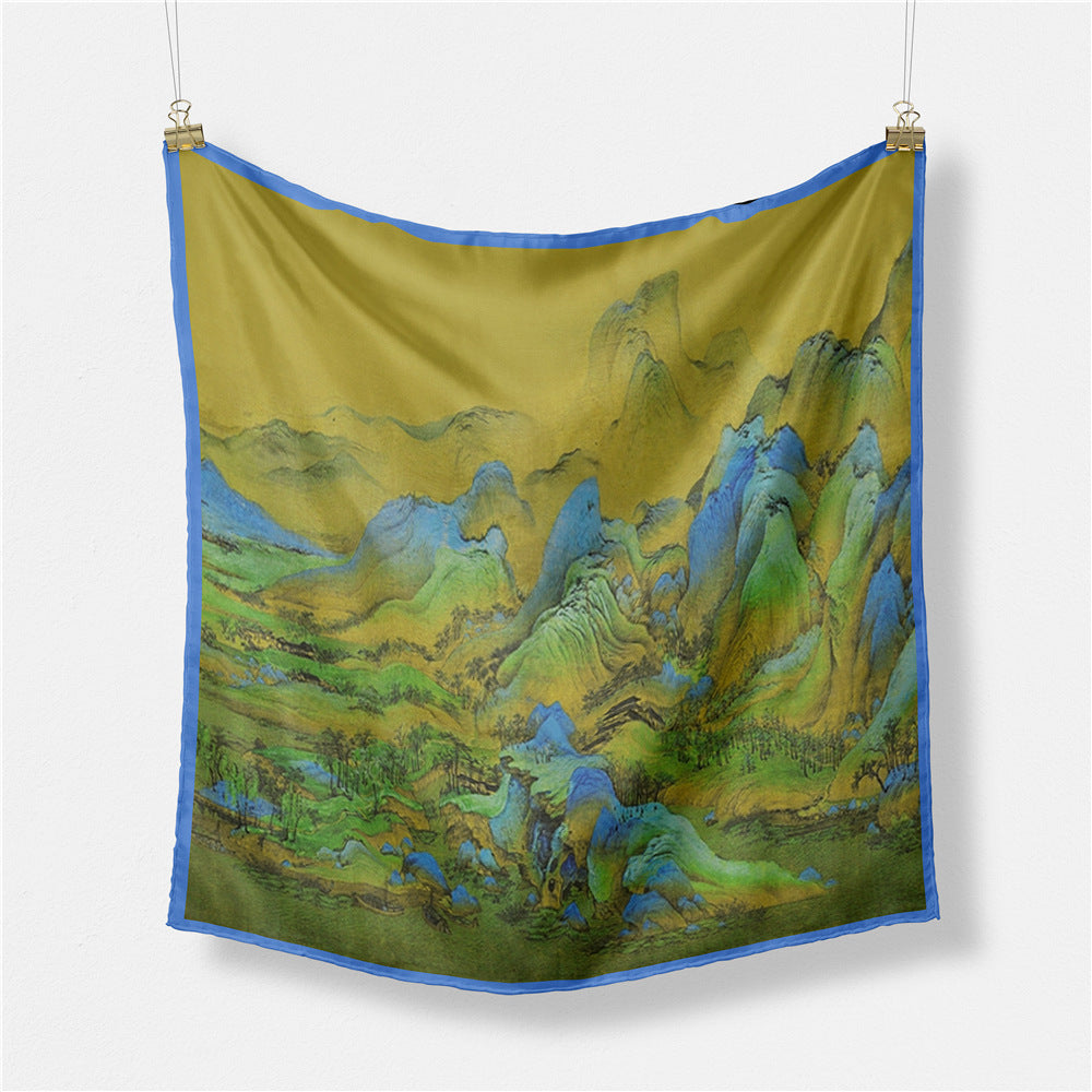 Simple, fashionable and versatile literary and artistic fan 53cm small square scarf, Van Gogh art oil painting, women's scarf silk scarf