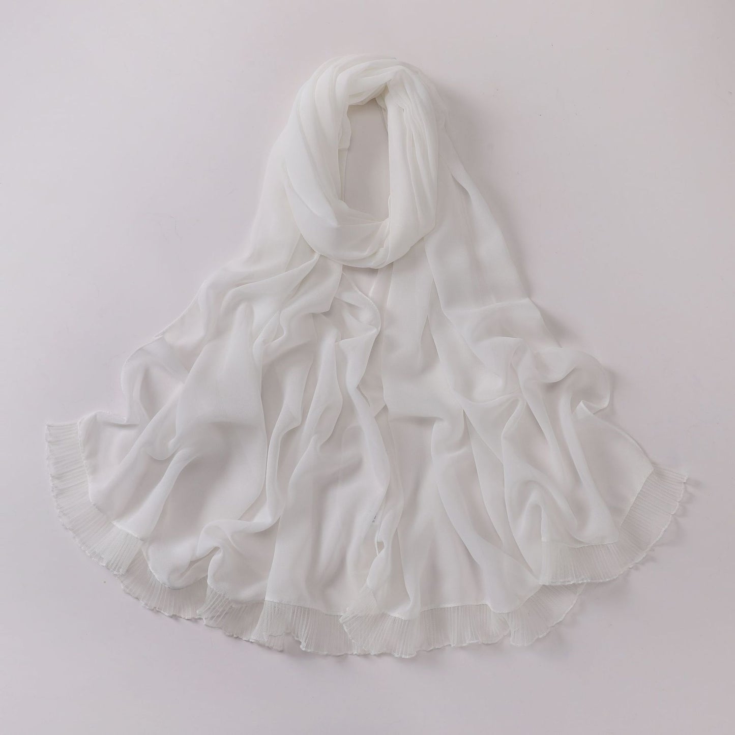 wrinkled lace pearl chiffon headscarf shawls comfortable solid color hijab