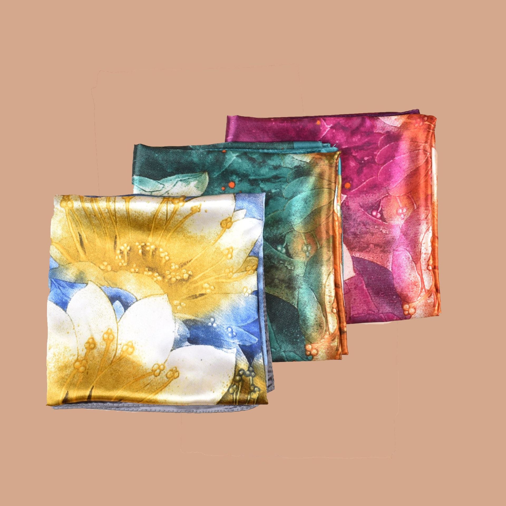 New 90cm satin, flower printed large square scarf with sunscreen, head silk scarf decoration, scarf.