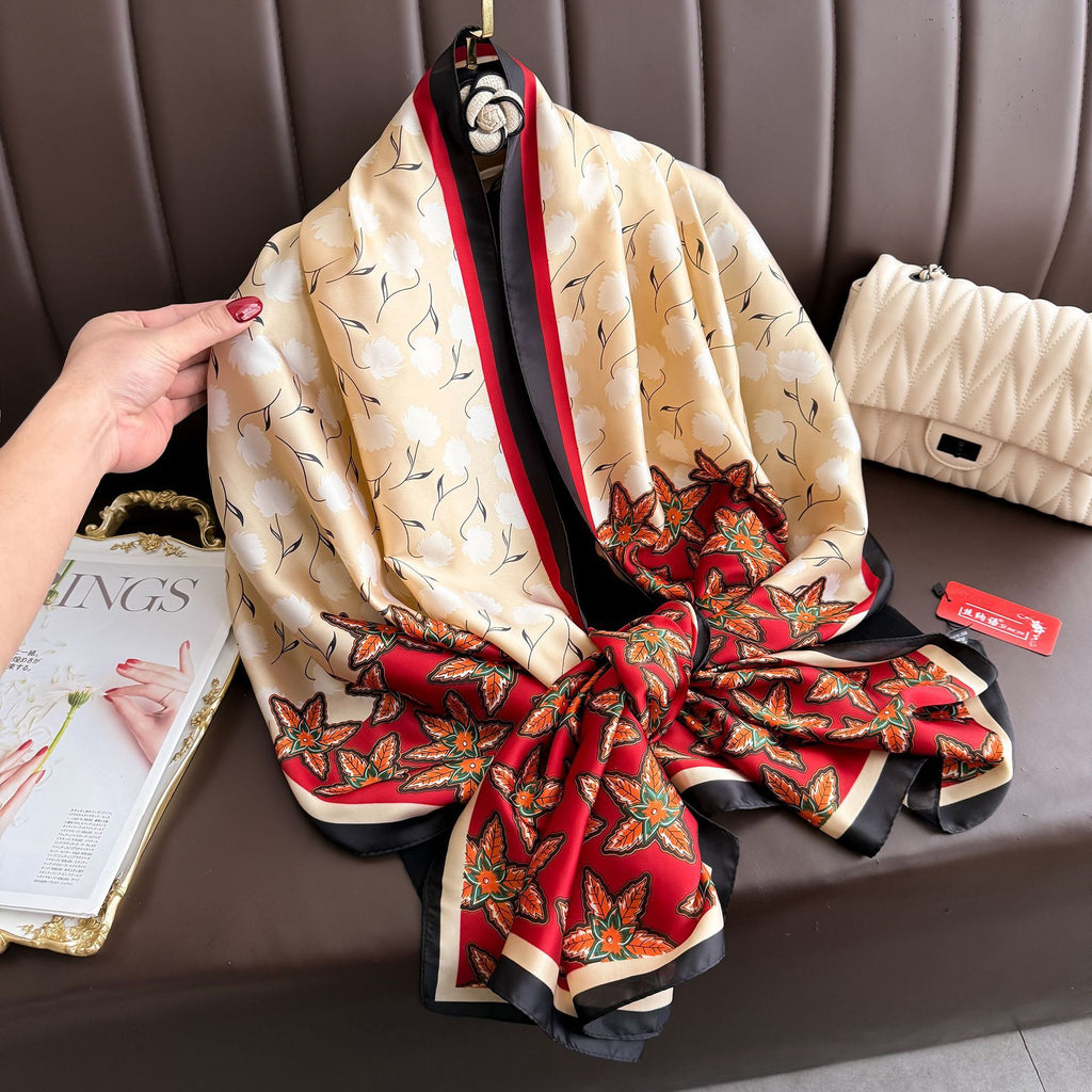 Spring and summer fashion versatile simulation silk long silk scarf shawl, literary temperament women's decorative sunscreen scarf