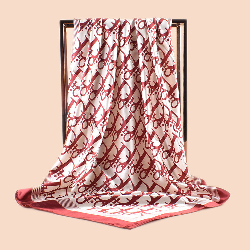 Spring New Fashionable Versatile Shawl Simulation Silk Letter Printing Silk Scarf Head Scarf 90cm-color Square Scarf