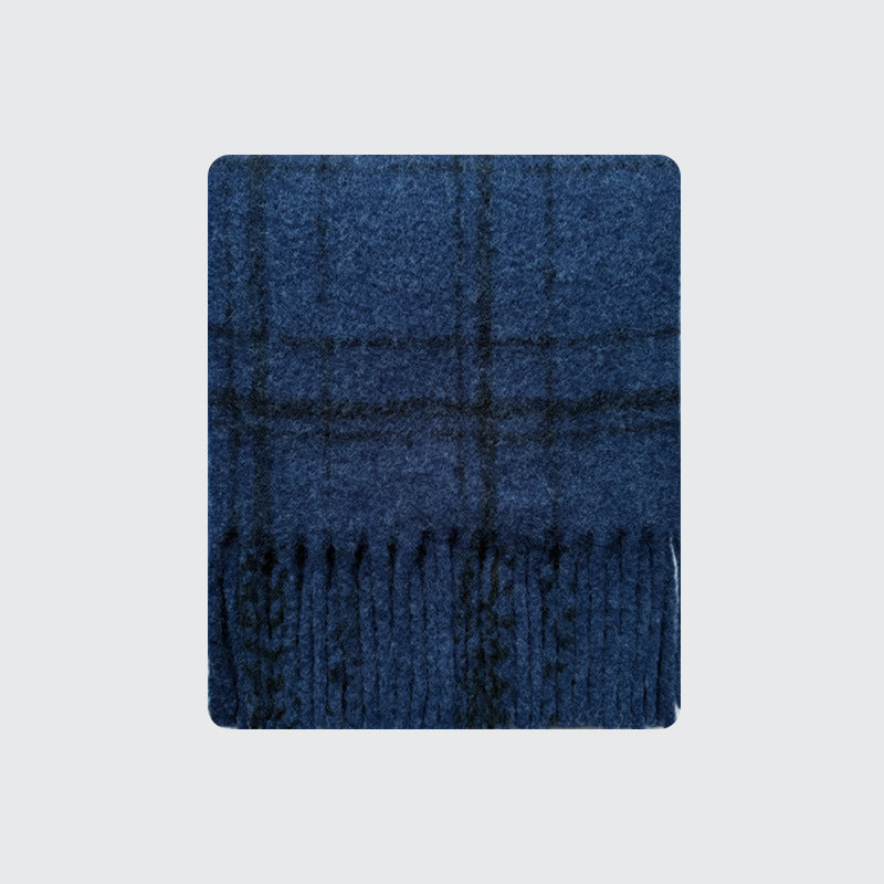 20% New Zealand wool blend neutral plaid scarf women's winter black retro plaid vibe long scarf