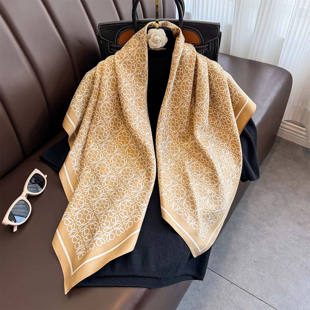 Summer Korean version of simple striped scarf twill square scarf 90cm fashionable versatile sunscreen shawl headscarf women