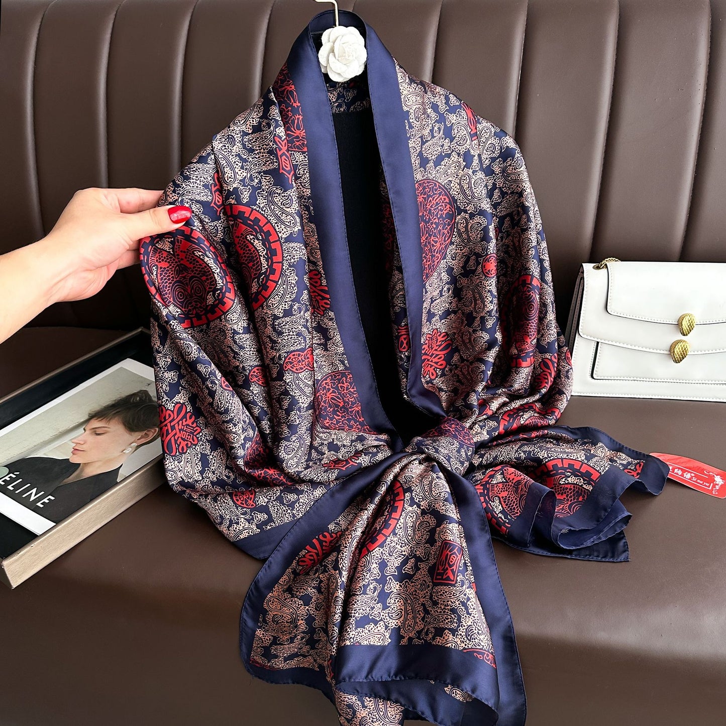 Retro intellectual national style simulation silk long silk scarf, mother's gift scarf, air-conditioned room decoration outside shawl