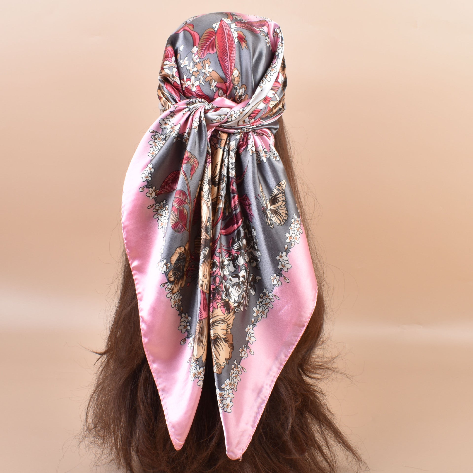 New satin, simple, ethnic pastoral flowers 90cm printed square scarf head scarf shawl